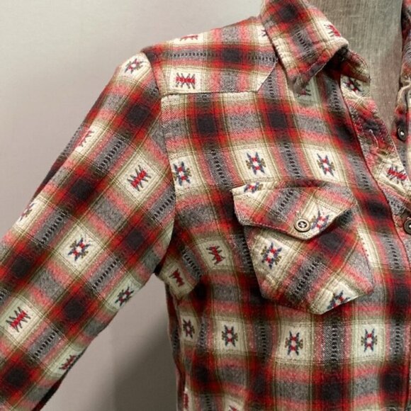 Angie Red Southwestern Plaid Soft Shirt Size medium - Picture 3 of 11